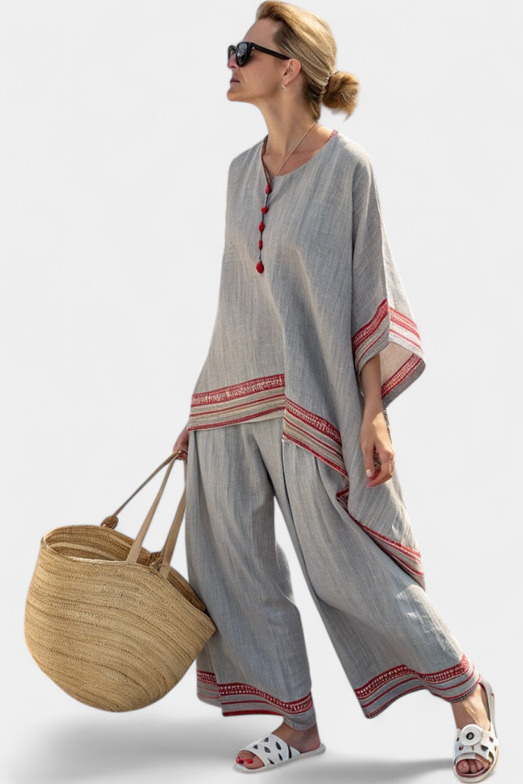 Daelric | Asymmetrische Bluse und Ethnische Hose mit Weiten Beinen