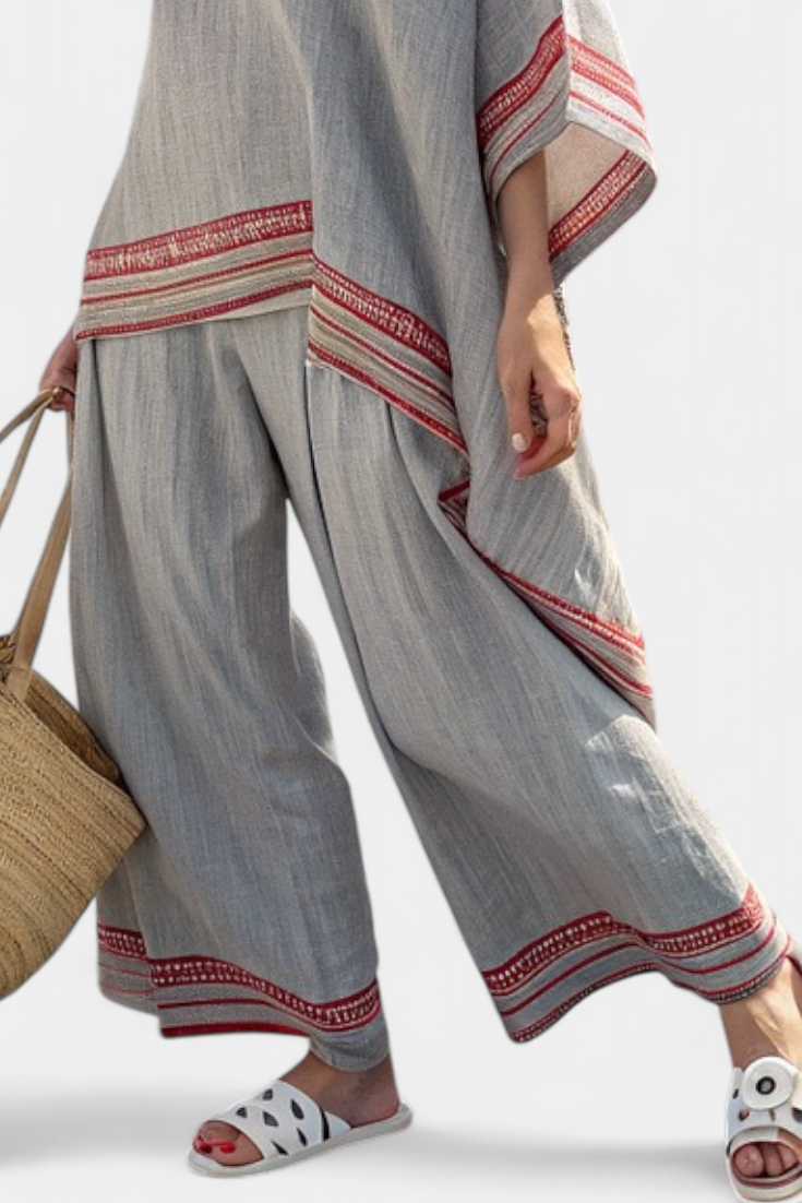 Daelric | Asymmetrische Bluse und Ethnische Hose mit Weiten Beinen