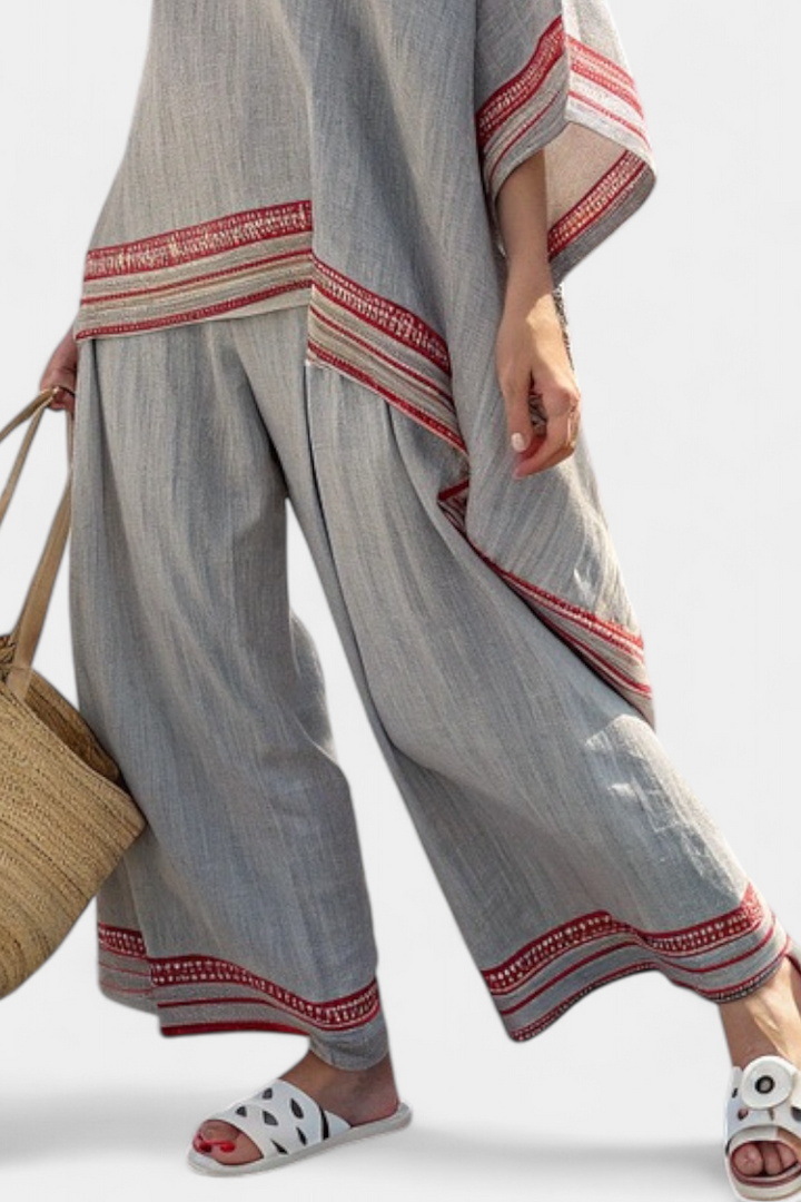 Daelric | Asymmetrische Bluse und Ethnische Hose mit Weiten Beinen