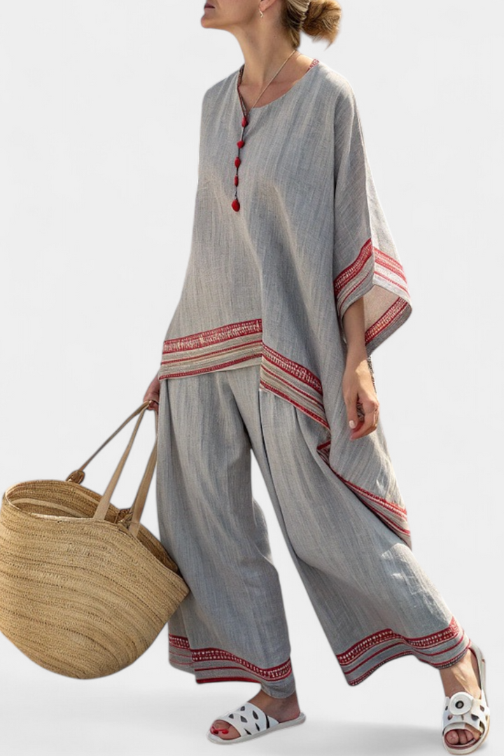 Daelric | Asymmetrische Bluse und Ethnische Hose mit Weiten Beinen