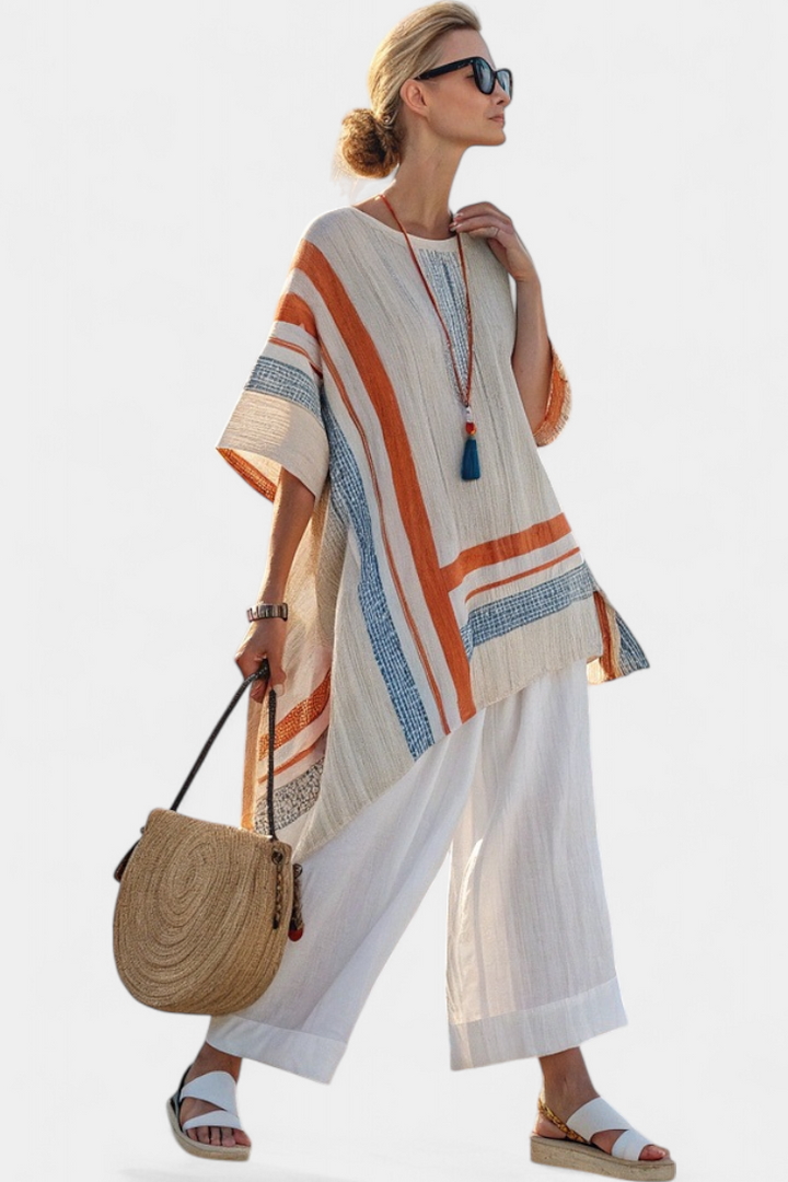 Caevan | Asymmetrische Bluse Sofistiziert & Leinenhose mit Weitem Bein