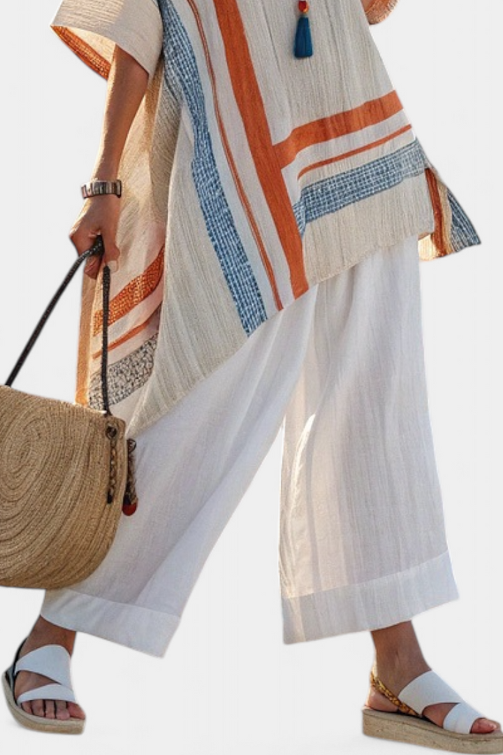 Caevan | Asymmetrische Bluse Sofistiziert & Leinenhose mit Weitem Bein