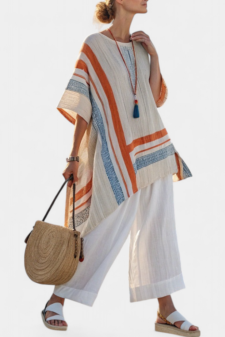 Caevan | Asymmetrische Bluse Sofistiziert & Leinenhose mit Weitem Bein