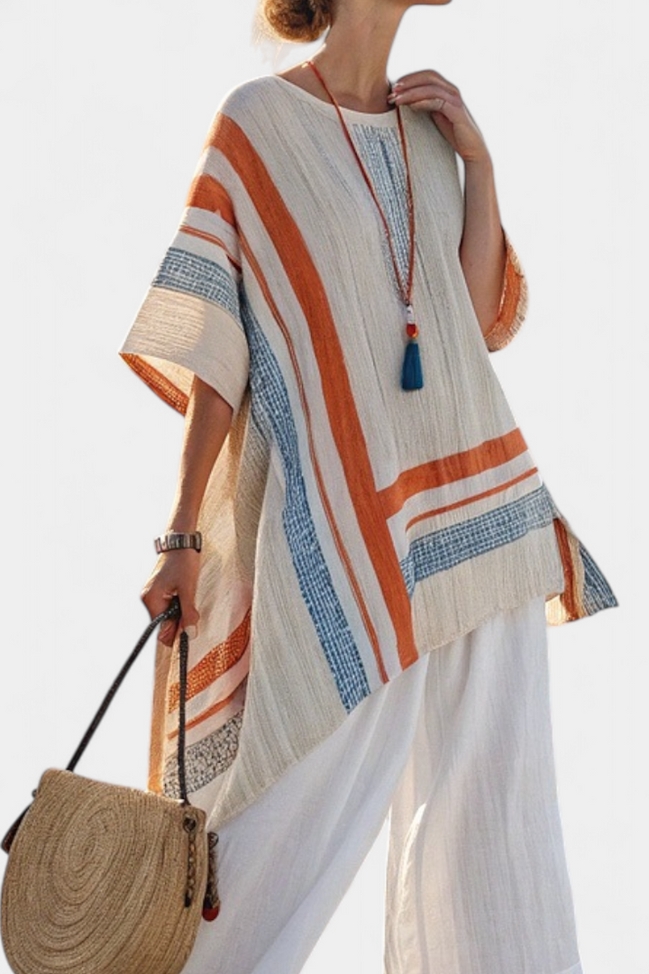 Caevan | Asymmetrische Bluse Sofistiziert & Leinenhose mit Weitem Bein