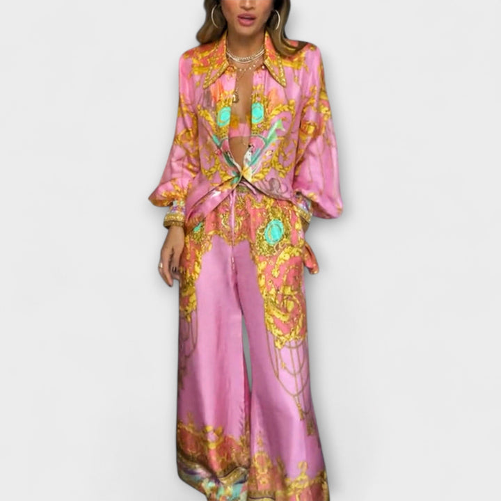 Sage - Lockere T-Shirt mit Druck einer Meerjungfrau und elastischen Hosen