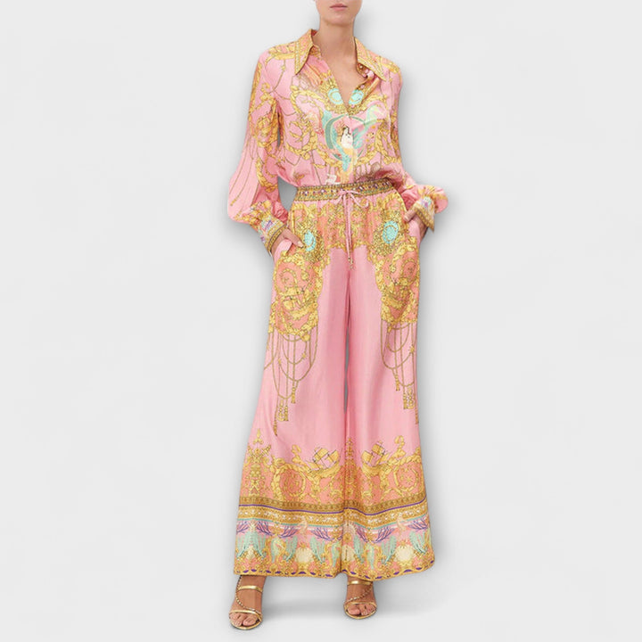 Sage - Lockere T-Shirt mit Druck einer Meerjungfrau und elastischen Hosen