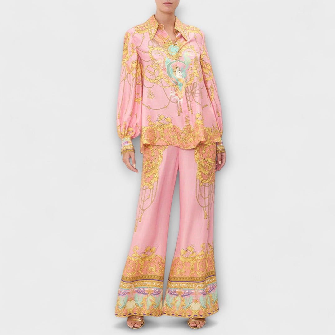 Sage - Lockere T-Shirt mit Druck einer Meerjungfrau und elastischen Hosen