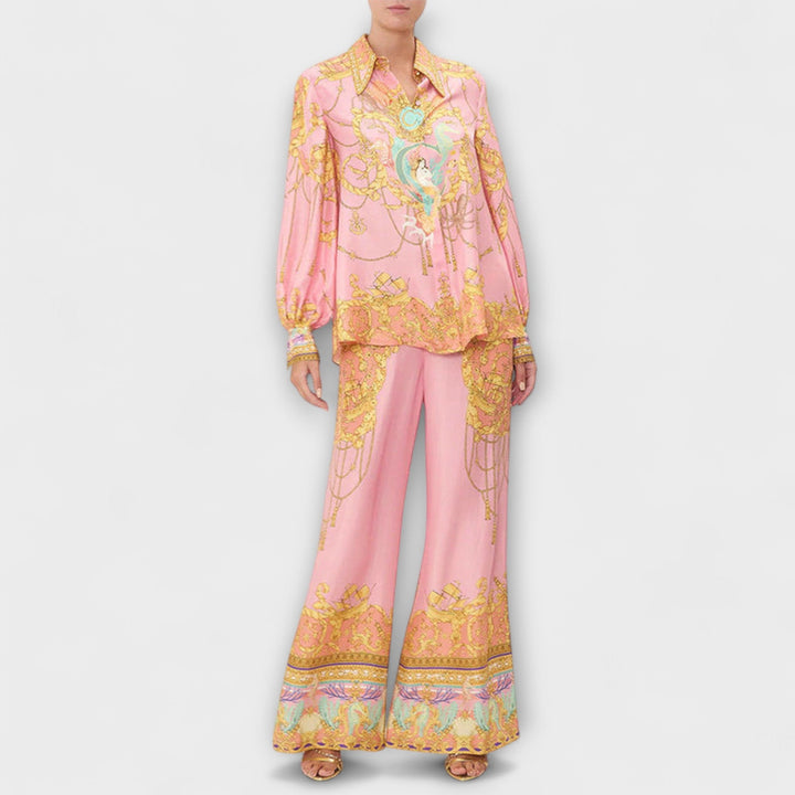 Sage - Lockere T-Shirt mit Druck einer Meerjungfrau und elastischen Hosen